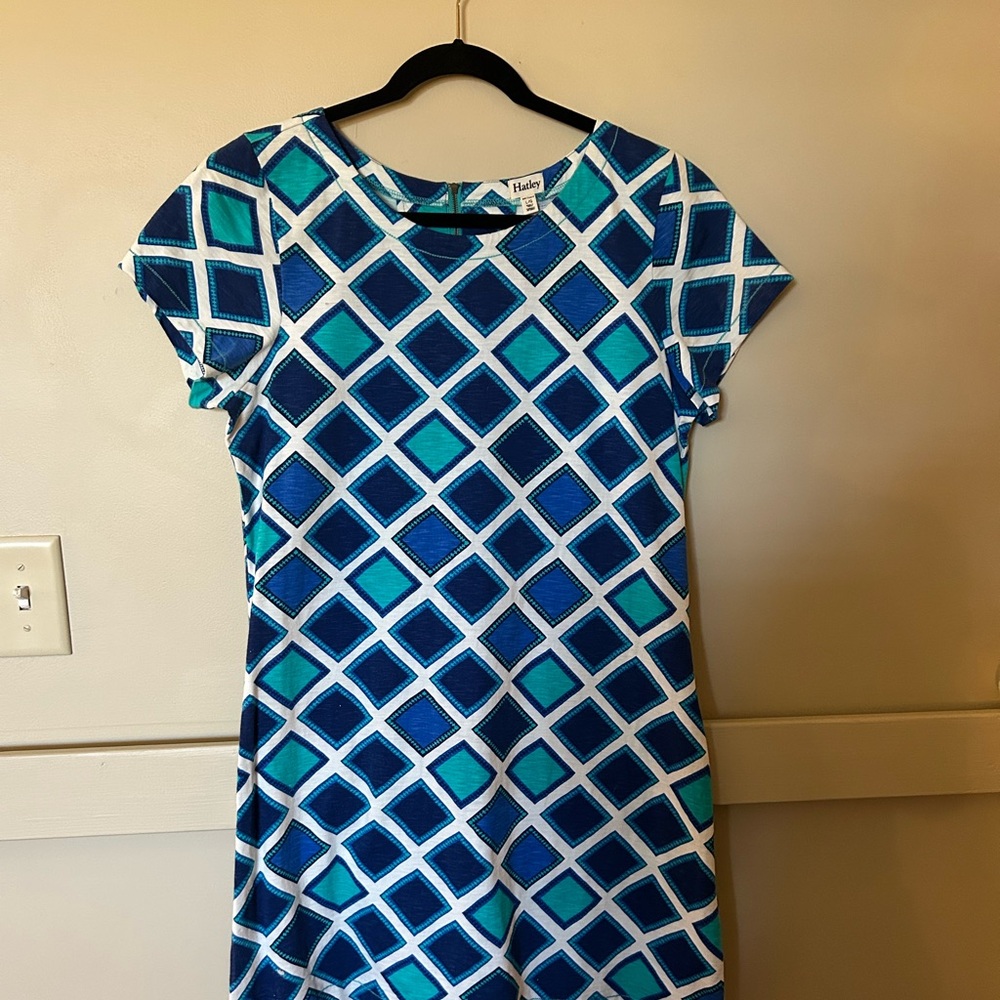 Hatley Blue and White Sheath Dress with Flutter Cap Sleeves